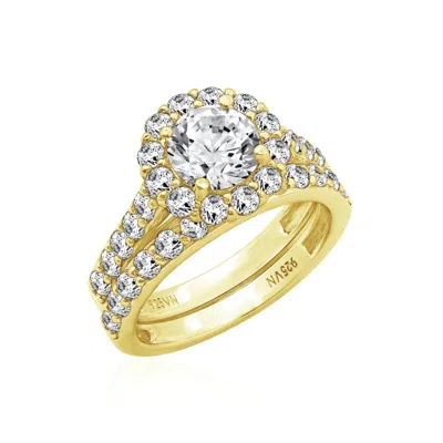 Diamonbliss Women's 2.9 Carats Round Cut Halo Wedding Set - Yellow