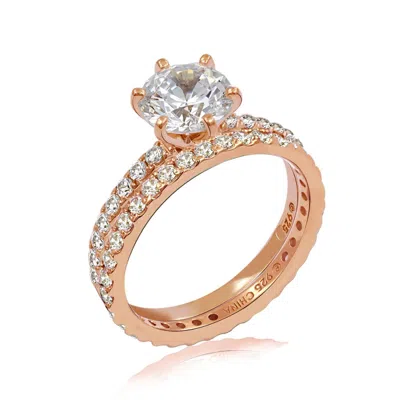 Diamonbliss Women's 3 Carats Round Cut Thin Band Wedding Set - Rose Gold