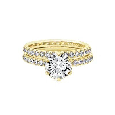 Diamonbliss Women's 3 Carats Round Cut Thin Band Wedding Set - Yellow