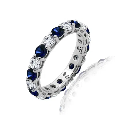 Diamonbliss Women's 3.5mm Round Cut Prong Set Eternity Ring - Blue
