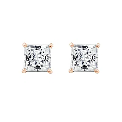 Diamonbliss Women's 5mm Princess Cut Solitaire Stud Earrings - Rose Gold