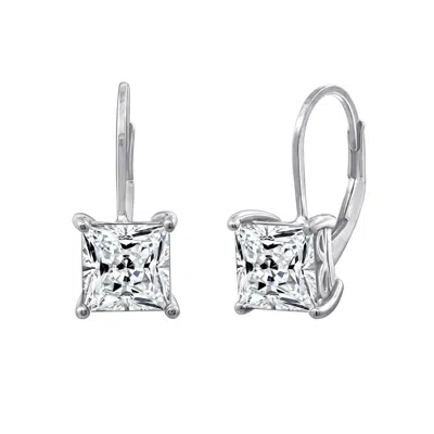 Diamonbliss Women's 6.5mm Princess Cut Solitaire Leverback Earrings - White