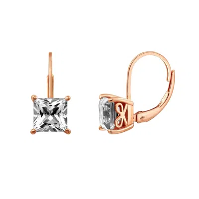 Diamonbliss Women's 6mm Princess Cut Solitaire Leverback Earrings - Rose Gold