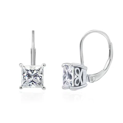 Diamonbliss Women's 6mm Princess Cut Solitaire Leverback Earrings - White
