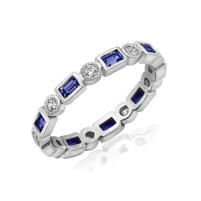 Diamonbliss Women's Alternative Round And Baguette Bezel Eternity Ring - Blue