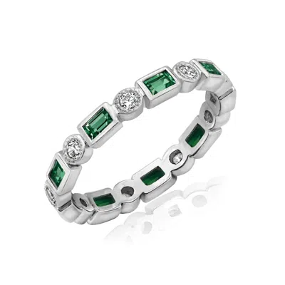 Diamonbliss Women's Alternative Round And Baguette Bezel Eternity Ring - Green