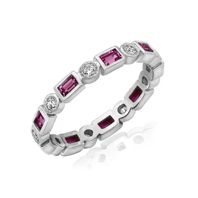 Diamonbliss Women's Alternative Round And Baguette Bezel Eternity Ring - Pink