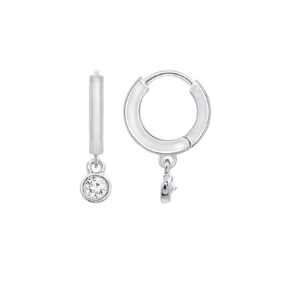 Diamonbliss Women's Bezel Set Dangle Hoop Earrings, White In Silver