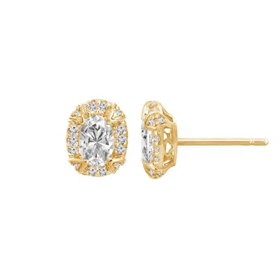 Diamonbliss Women's  Embellished With Swarovski Yellow Plated Halo Stud Earrings, One Carat