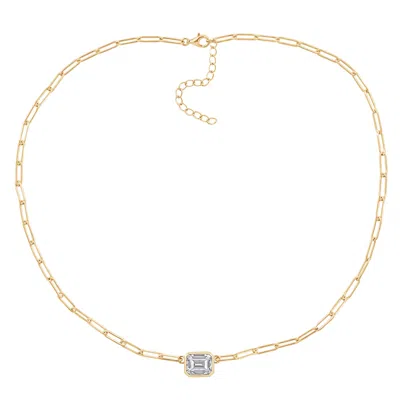 Diamonbliss Women's  Emerald Bezel Paperclip Chain Necklace, Yellow Gold