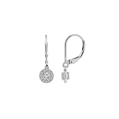 Diamonbliss Women's  Leverback Drop Halo Earrings, Half Carat, White