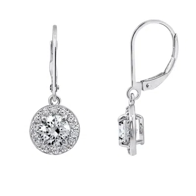 Diamonbliss Women's  Leverback Drop Halo Earrings, One Carat, White