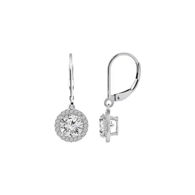 Diamonbliss Women's  Leverback Drop Halo Earrings, Three Carat, White