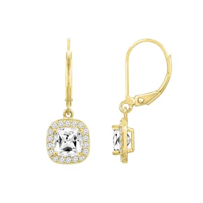 Diamonbliss Women's  Marilyn Monroe Cushion Halo Leverback Earrings, Yellow Gold