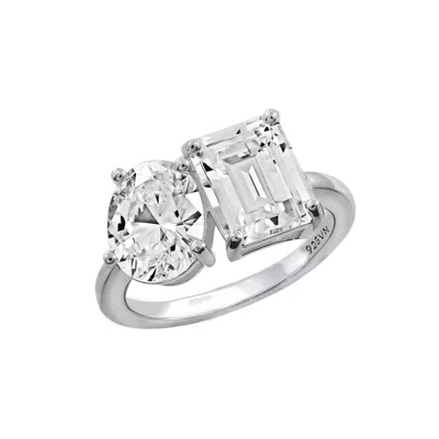 Diamonbliss Women's  Oval & Emerald Cut Two Stones Cocktail Ring - White