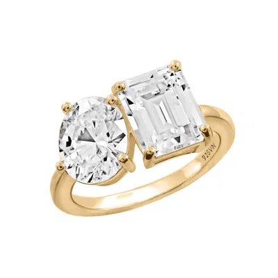 Diamonbliss Women's  Oval & Emerald Cut Two Stones Cocktail Ring - Yellow