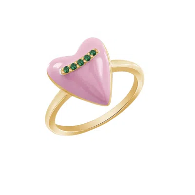 Diamonbliss Women's  Puffy Heart Ring, Pink Enamel