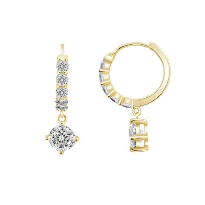 Diamonbliss Women's  Round Cut Dangle Hoop Earrings With Swarovski Three And Half Carats, Yellow Gold