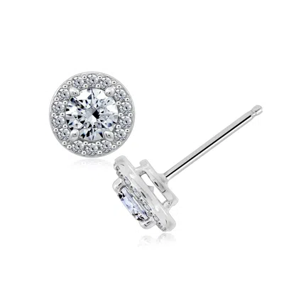 Diamonbliss Women's  Round Halo Stud Earrings, One Carat, White