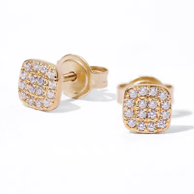 Diamonbliss Women's  Square Shape Pave Dainty Earrings, Yellow Gold