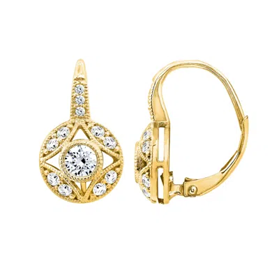 Diamonbliss Women's  Vintage Round Leverback Earrings / Yellow