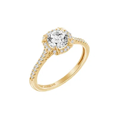 Diamonbliss Women's  Yellow Plated Round Cut Halo Ring With Swarovski, One And Half Carats
