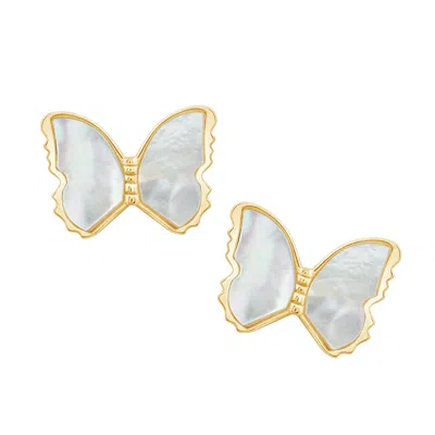 Diamonbliss Women's Gold  Marilyn Monroe Pearly Butterfly Stud Earrings In Brown