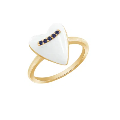 Diamonbliss Women's Gold  Puffy Heart Ring, White Enamel