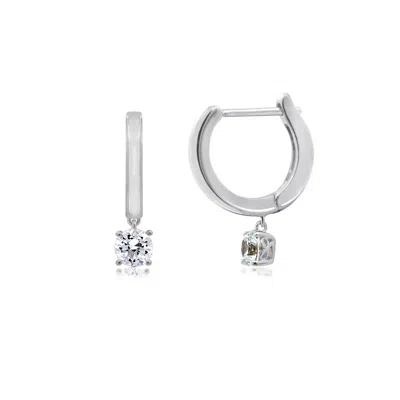 Diamonbliss Women's Prong Set Dangle Hoop Earrings, White In Metallic