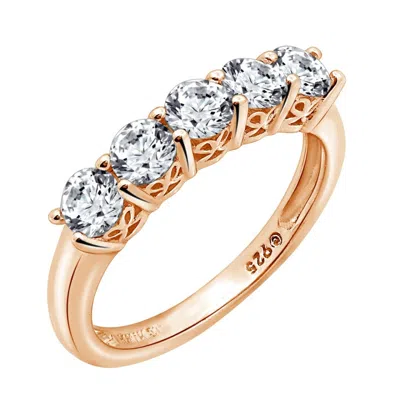 Diamonbliss Women's Round Cut 4mm Prong Set Five Stones Ring - Rose Gold