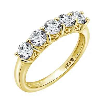 Diamonbliss Women's Round Cut 4mm Prong Set Five Stones Ring - Yellow