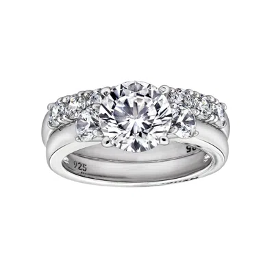 Diamonbliss Women's White 3.3 Carats Round Cut Three Stones Wedding Set