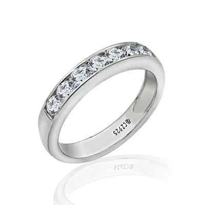 Diamonbliss Women's White 3mm Round Cut Channel Set Half Band Ring