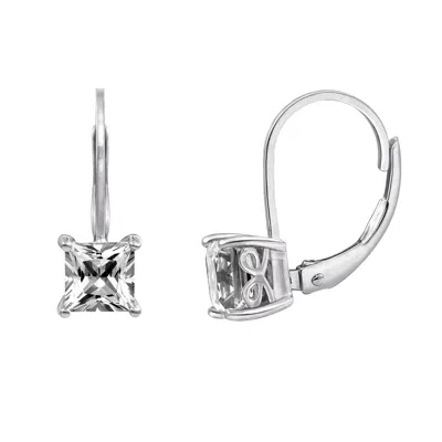 Diamonbliss Women's White 5mm Princess Cut Solitaire Leverback Earrings