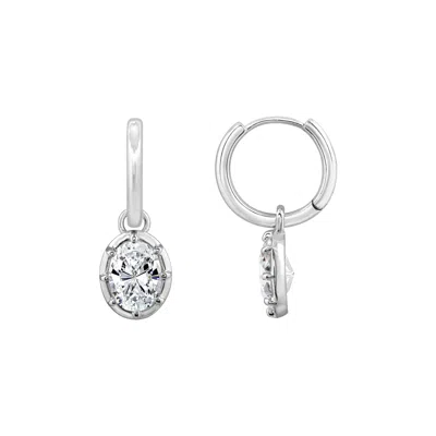 Diamonbliss Women's White  Embellished With Swarovski Silver Plated Bezel Oval Cut Drop Earrings