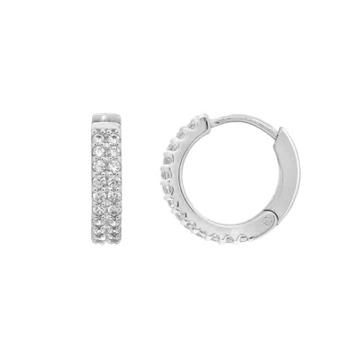 Diamonbliss Women's White  Embellished With Swarovski Silver Plated Double Row Huggies Earrings