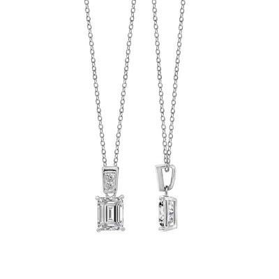 Diamonbliss Women's White  Embellished With Swarovski Silver Plated Emerald Cut Solitaire Drop Pendan