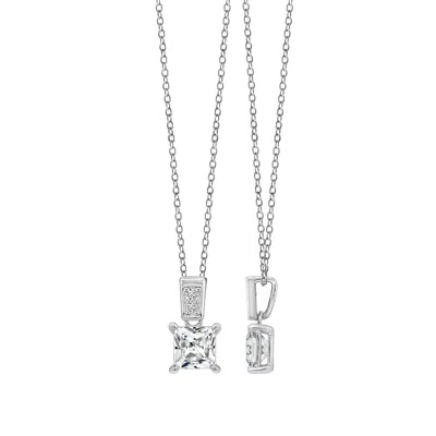 Diamonbliss Women's White  Embellished With Swarovski Silver Plated Princess Cut Solitaire Drop Penda