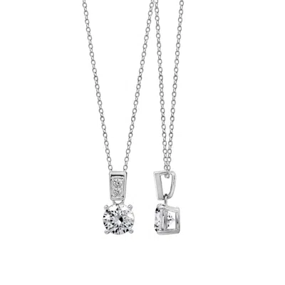 Diamonbliss Women's White  Embellished With Swarovski Silver Plated Round Cut Solitaire Drop Pendant