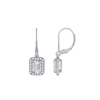 Diamonbliss Women's White  Emerald Cut Halo Leverback Earrings, Two Carats, Platinum