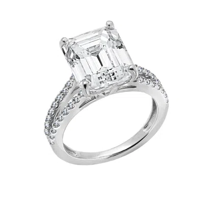 Diamonbliss Women's White  Emerald Cut Split-shank Ring