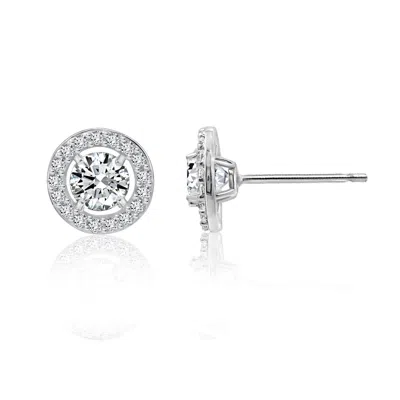 Diamonbliss Women's White  Floating Stone Halo Stud Earrings, One Carat, Platinum In Silver