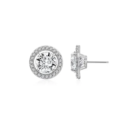 Diamonbliss Women's White  Floating Stone Halo Stud Earrings, Three And Half Carats, Platinum In Silver