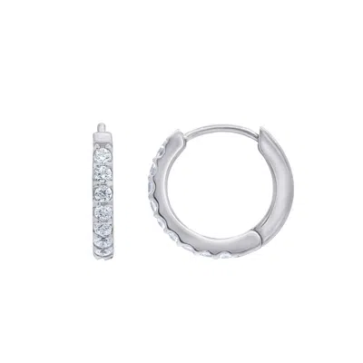 Diamonbliss Women's White  Huggies Earrings With Swarovski, Half Carat, Silver Plated