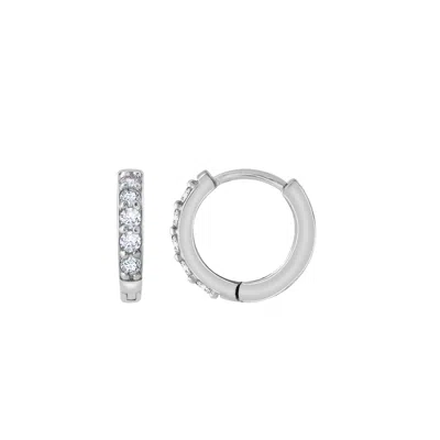 Diamonbliss Women's White  Pave Hoop Earrings, Thirdteen Millimeter, Platinum