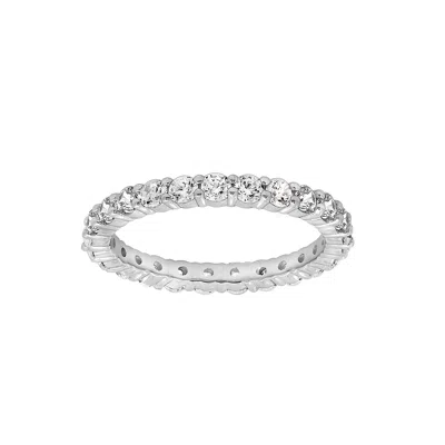 Diamonbliss Women's White  Round  Cut Eternity Ring With Swarovski, One And Half Carat, Silver Plated