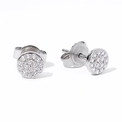 Diamonbliss Women's White  Round Shape Pave Dainty Earrings, Platinum