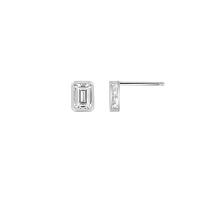Diamonbliss Women's White  Silver Plated Emerald Cut Solitaire Stud Earrings Embellished With Swarovs