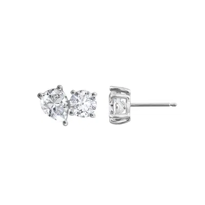 Diamonbliss Women's White  Silver Plated Pear & Round Stud Earrings With Swarovski Four Carats