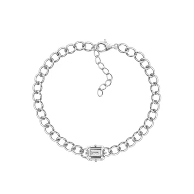 Diamonbliss Women's White  Solo Emerald Curb Chain Bracelet, Platinum In Metallic
